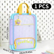 HUAJIE 1pc A4 Mesh L‑Shape Document Tote Bag, Large Capacity Multi‑Pocket Zipper File Organizer With Handle, For Paper Textbook Stationery Storage, Office & School Supply - Single Piece - View 12