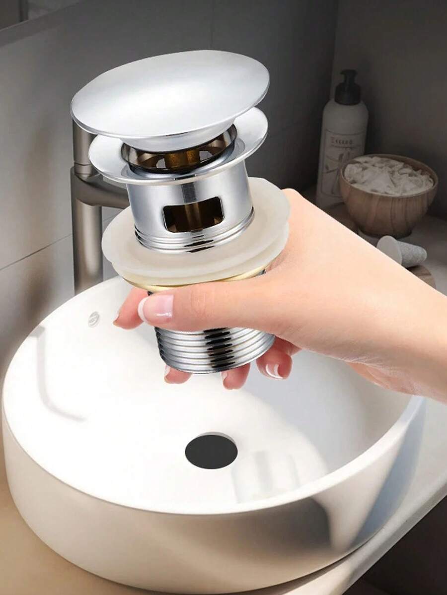 Stainless Steel Pop-Up Sink Faucet With Drain Stopper, Hole-Style Drain,Suitable For Bathroom & Kitchen Drainage,Bathroom Sink Stainless Steel Pop-Up Drain,Washbasin Drain, Anti-Odor Bathroom Sink Drain Kitchen Items Kitchen Accessories Kitchen Tools - Multicolor - View 1