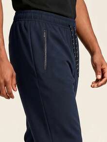 AHTELB Summer Men's Side Letter Print Sports Casual Pants, Minimalist Solid Color Fashion Elastic Drawstring Versatile Joggers, Anti-Theft Zipper Design, Suitable For Outdoor Leisure, Entertainment And Running Sports, Pants For Men, Gym Clothes Men, Sweatpants For Men, For Friends, Husband, Boyfriend Gifts - Navy Blue - View 3
