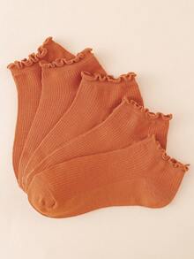 1/5/10 Pairs Of Women's Sweet Orange Pleated Socks, Soft, Comfortable And Breathable, With Pleated Design, Suitable For Daily Wear - Orange - View 6