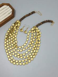 1 Set Multi-Layer Geometric Round Bead Necklace Set, Women's Jewelry Set For Party, Gathering, Daily Wear - Gold - View 5