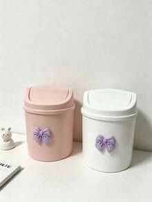 1pc Elegant Butterfly Decor Portable Trash Can With Lid, Mini Desktop Waste Basket, Home Use Trash Can With Lid, No Power Required, Suitable For Office, Living Room Or Desk, Home Desktop And Drawer Storage - Multicolor - View 3