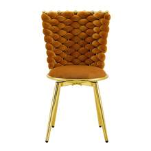 2 Piece Modern Luxury Velvet Dining Chair Set, Gold Metal Legs, Cushioned Seats, Rope Trim, Orange - Orange - View 11