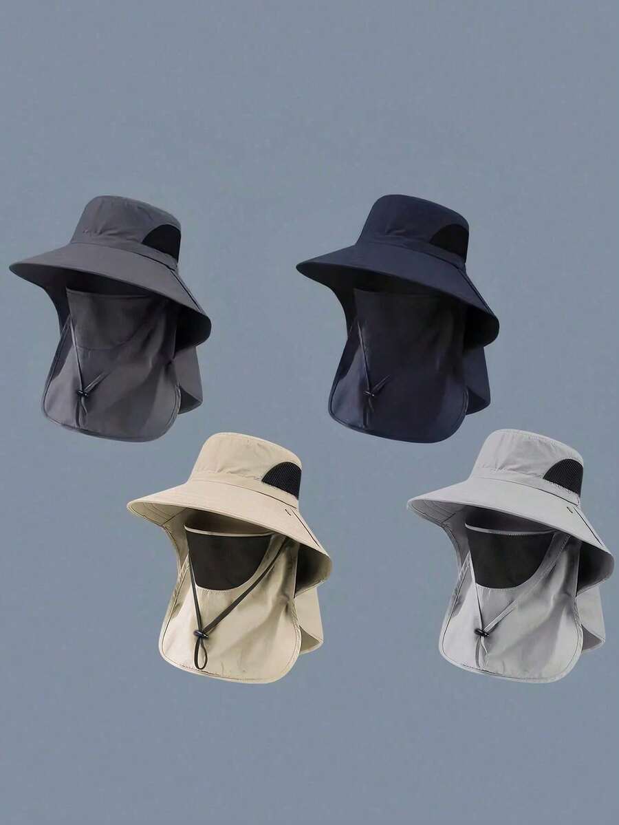 1 buah Topi Ember Bertepi Lebar Pelindung UV dengan Masker Wajah yang Dapat Dilepas, Cocok untuk Mendaki, Memancing, Aktivitas Luar Ruangan, Topi Musim Panas Unisex dengan Masker Ski - MultiWarna - View 1
