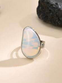2pcs Fashion Natural Stone Natural Crystal Opal And Red Stone Open Rings, Mother's Day, Valentine's Day, Birthday Gift - Opal and Red - View 3