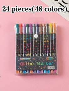 48/24/2 Colors Dual-Tip Glitter Pens, Quick-Drying Ink, Fine Tip, Suitable For Scrapbooking, Card Making, Planner, This 24-Color Dual-Tip Glitter Pen Set Is An Ideal Choice For Artists And Crafters - Sets - View 11