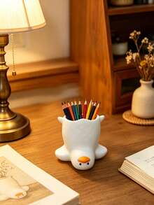 Cute Duck Shaped Pen Holder, Charming Creative Fun Desktop Accessory, Suitable For Storing Pens, Pencils Or Various Small Items,Back To School Season - One Size - View 5