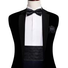 Men's Black Classic Paisley Jacquard Waist Sash, Bow Tie, Pocket Square, Cufflinks 4-Piece Set, Suitable For Wedding, Party, Banquet, Ball - Black - View 4
