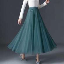 Women's High Waist Long Skirt, Available In Lake Blue, Pink, Dark Green, Blue Gray, Black, White, Red, Rose Red, Royal Blue, Yellow, Summer - Multicolor - View 17