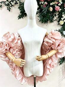 歐美新娘浪漫披肩 優雅3D玫瑰重工刺繡婚紗配件 護臂短披肩 - 粉色 - 查看 4