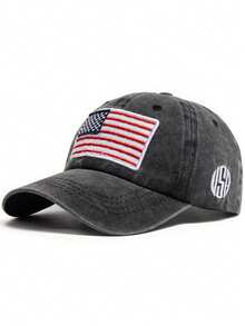 1 pieza Gorra de béisbol retro ajustable con bordado de bandera lateral, desgastada y suave, unisex, adecuada para deportes al aire libre, camping y uso diario - Bordado de bandera nacional - Ver 3