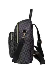 Geometric Triangle Print Mini Backpack Gold Zipper Multi Pocket Detachable Adjustable Strap Water Resistant Convertible Daypack For Women - Multicolor - View 5