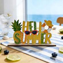 1/2pcs Summer Wooden Tabletop Decor Set - "Summer Vibes" & "Hello Summer" Tropical Coastal Style Wooden Party Decorations, Suitable For Living Room Coffee Table, Bedroom Windowsill, Dining Table And Kitchen Countertop - Multicolor - View 6