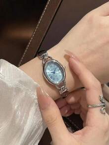 CARYINO 1pc Fashionable Minimalist Ins-Style Pink Dial Teardrop Shaped Watch With Smooth Strap, Silver Ladies Watch, Elegant & High-End, Suitable For Daily Wear, Dates, Birthday Gifts - one-size - View 14