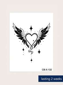 Herbal Juice Semi-Permanent Tattoo Sticker Design Wing Heart Pattern 14 Days No Fading Music Festival Party Gift Arm Shoulder Neck Collarbone Back Body Temporary Tattoo Sticker 1pc/Pack - Blue - View 5