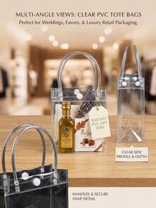 20pcs Clear Plastic Gift Bags, 6.3 X 5.1 Inches, Suitable For Boutique Weddings, Birthdays, Parties, Christenings, Bachelorette Parties And Graduation Gift Bags - Transparent - View 1