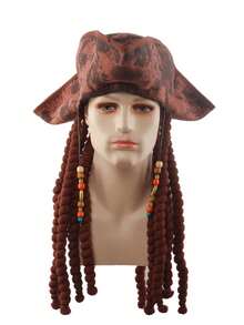 Multi Style Pirate Wig Set Black Brown Long Curly Braided Hair With Color Beads For Caribbean Captain Halloween Men Cosplay Costume Hairpiece - Multicolor - View 12