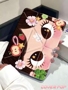 Cartoon Girl & Apple & Clover & Star Pattern Tablet Protective Case, Compatible With IPad 9.7/10.2/10.5/10.9/12.9/Pro 11, 10th Gen, Compatible With Samsung Galaxy Tab S6 Lite 10.4 Inch, Compatible With Kindle Paperwhite 12th Gen 2024, Kindle (11th Gen-2024), Soft Anti-Drop, Smart Stand/Auto Wake/Sleep, Y-Shaped Folding Tablet Protective Cover, Multiple Viewing Angles - Multicolor - View 3