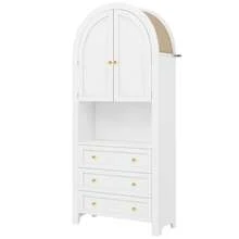 Tall Cabinet With Drawers And Doors, Free Standing Tall Arch Storage Unit For Kitchen And Living - 白色 - 查看 10