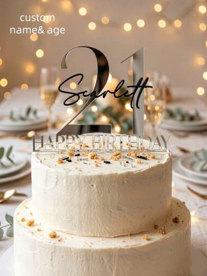1pc Acrylic Double Layer Cutout, Customized Age Cake Topper, Name Decoration Birthday Party, Cake Decoration Ornament