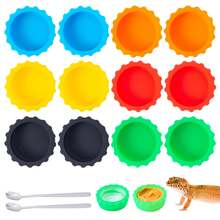 12pcs Gecko Feeding Bowls Silicone Small Cups Reusable Food & Water Dish Glass Container Bowl With 2 Feeding Spoons Suitable For Crested Gecko, Leopard Gecko, Lizard, Snail, Hermit Crab, Small Reptiles - Feeding Bowl - View 9