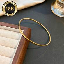 2pcs Starry Sky Stainless Steel Bracelets, Non-Fading, Minimalist Fashion, Versatile Plain Band, Stackable Ultra-Thin Bangle - Gold - View 8