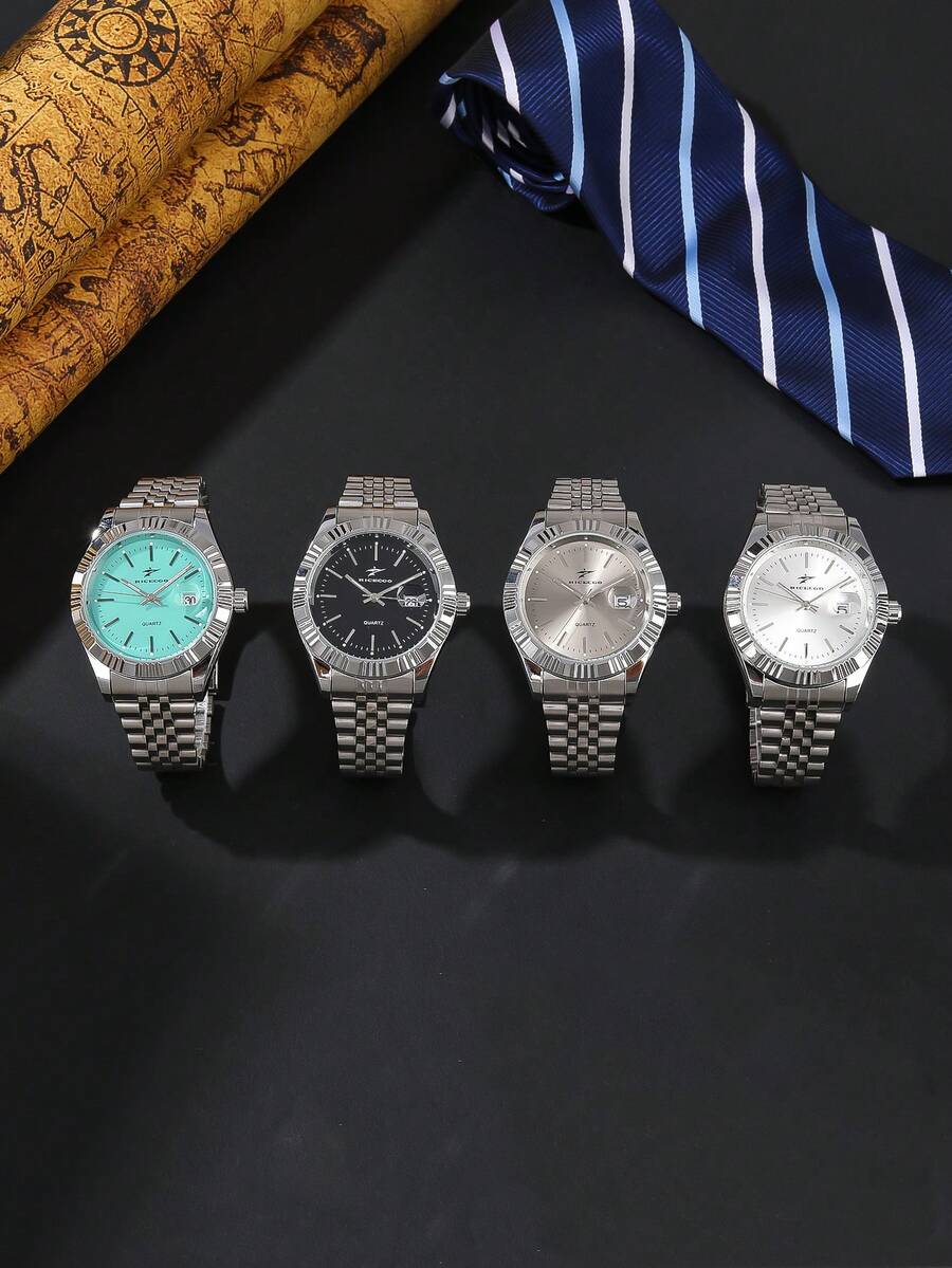 RICECGO Classic Men's Quartz Watch With Date Display, Business Style, Perfect Gift Choice, Suitable For Daily Wear - Silver - View 1