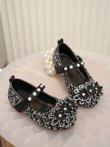 Girls' Pearl Rhinestone Princess Ballet Shoes, Bowknot Breathable Casual Shoes, Versatile Daily Wear For Spring, Summer, Autumn - Black - View 6