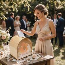 1pc Wooden Rustic Romantic Wedding Gift Card Box, Natural Wood Color With Slot And Acrylic Window, Suitable For Wedding Reception Party, Anniversary Decoration Card Box - 1PC - View 5