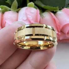 1 Modern Gold-Colored 304 Stainless Steel Ring, Unisex, Gender-Neutral Promise Or Engagement Ring, High-Quality Shine, Durable Jewelry - Gold-plated Stainless Steel Ring With Notched Pattern - View 1
