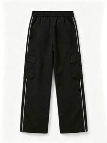 Men's Drawstring Waist Pocket Casual Daily Travel Long Pants - Black - View 3