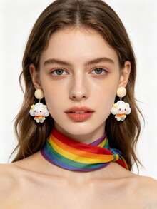 1 Pair Star Cloud Rainbow Scarf Earrings, Personalized Sweet Quirky Versatile Delicate, Suitable For Girls Party Gathering Daily Wear - Multicolor - View 5