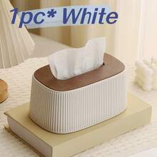 1pc Nordic Minimalist Style Tissue Box, INS Creamy Vertical Stripe Decor, Solid Wood Lid, Built-In Spring Smooth Dispensing, Fits Multiple Tissue Sizes, Suitable For Bathroom Vanity Countertop, Bedroom Dresser, Living Room, Nightstand, Desk, Office Desktop Storage Tissue Holder - Multicolor - View 13
