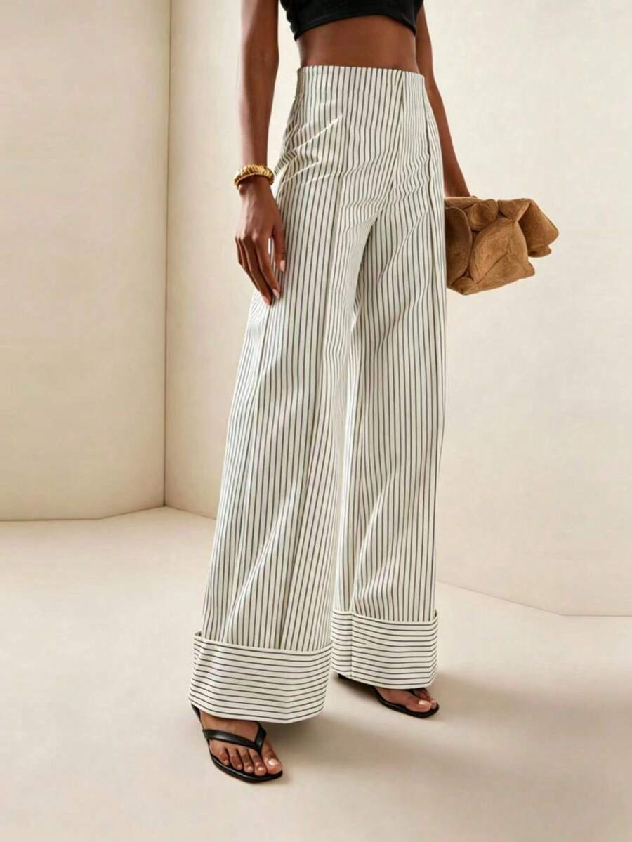 Women's Fashionable Versatile Striped Casual Pants White - White - View 1