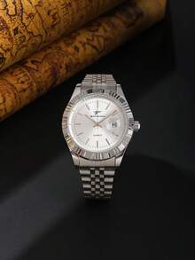 RICECGO Classic Men's Quartz Watch With Date Display, Business Style, Perfect Gift Choice, Suitable For Daily Wear - Silver - View 15