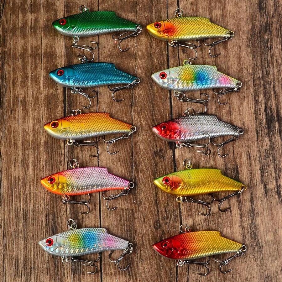 10pcs VIB Hard Plastic Crankbait Lure With #6 Hook, Fishing Tackle, Wobbling Lure - Multicolor - View 1