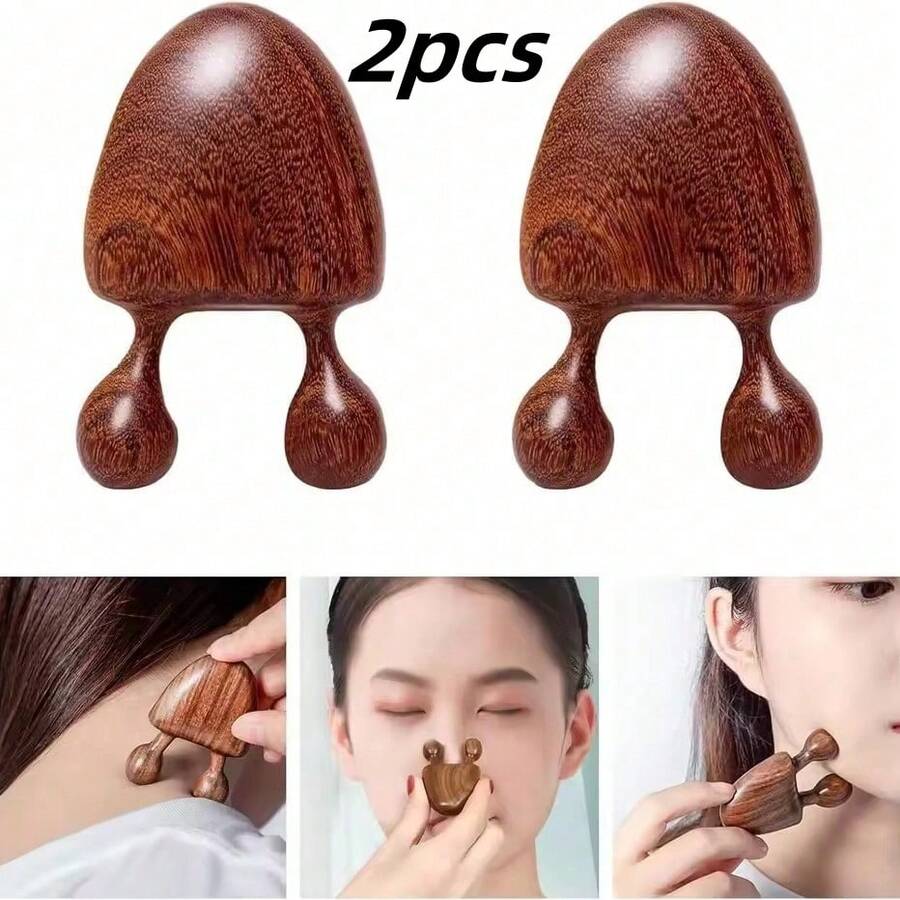2pcs Small Snail Nose Massage Comb Wooden Nose Scraper Gua Sha Facial Eye Round Head Push Massage Tool - Multicolor - View 1