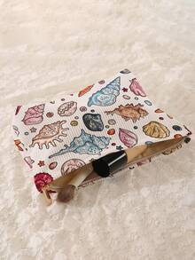 1pc Portable Cosmetic Storage Bag, Seashell Pattern Double-Sided Printed Travel Zipper Makeup Bag, Multi-Function Toiletries Organizer - Multicolor - View 4