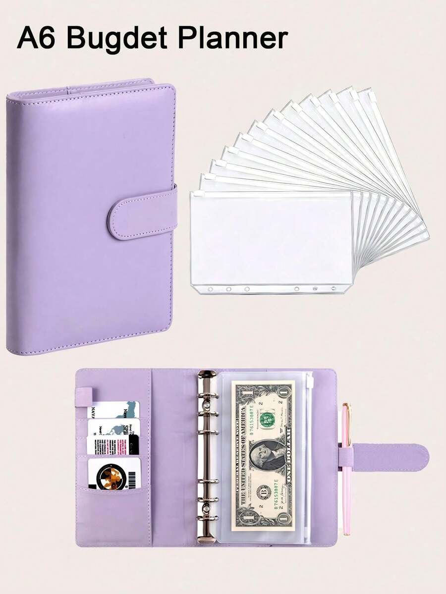 1pc A6 Budget Planner, With 12 Replaceable Envelopes, Financial Management And Savings Storage, Adult Back To School 6-Ring Notebook School Supplies - Multicolor - View 1