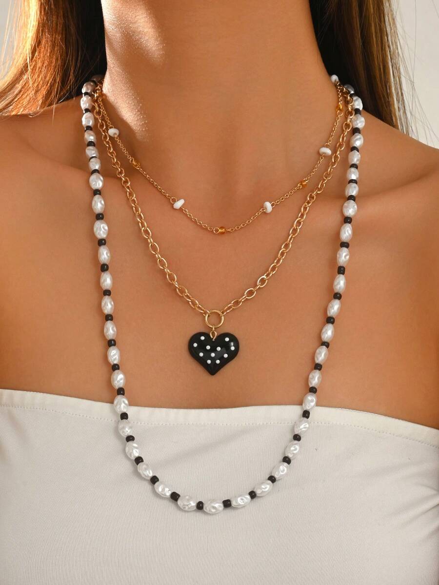 1 pieza Collar de mujer elegante y bohemio de moda con cuentas multicolor y cadena dorada, exquisito de varias capas, con opciones de múltiples colgantes como sol, luna, gota de agua de turquesa falsa, perla falsa, corazón, lazo y otros, adecuado para mujeres que buscan la perfección para todas las estaciones, vacaciones, fiestas, uso diario o regalo de vacaciones - Multicolor - Ver 1