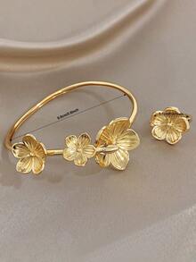 Set/1Pc Luxury Vintage Gradient Carved Flower Bangle Bracelet Ring Jewelry For Women,Elegant Gold Jewelry,For Daily Party Birthday Valentine's, Boho - Multicolor - View 6