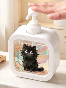 Adorable Fluffy Black Cat Square Pump Dispenser, Refillable Reusable Empty Plastic Liquid Bottle, Push Down Pump Container For Hand Soap, Shower Gel, Shampoo, Dish Soap, Bathroom Kitchen Countertop Organizer, Perfume Refillable Bottle, Travel Bottles - Multicolor - View 2