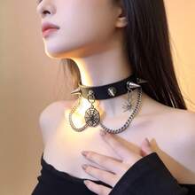 1件女款黑色天鵝絨O型環皮革項圈節日禮物 - 黑色 - 查看 3