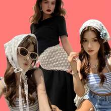 1pc Elegant French Lace Triangle Headscarf - White Sweet Hair Accessory, Vintage Summer Sun Protection, Women's Headwear | Vintage Lace Scarf | Headband - White - View 6