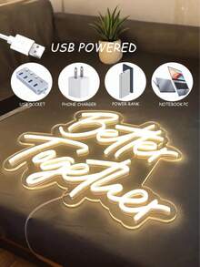 1件裝 BetterTogether 霓虹燈牌，附金屬吊鍊，USB 暖白色 LED 霓虹燈，適用婚禮背景、訂婚派對、臥室牆面裝飾、情侶禮物 - 多色 - 查看 2