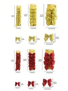 24pcs Gold/Red Glitter Bows, Suitable For Christmas Decoration, Wreath Accents, Hanging Ornaments And Party Styling, Holiday Decor, Gift Wrapping, Birthday Party, Wedding, Home Decor, DIY Crafts And Holiday Gift Bow Decoration - Multicolor - View 3