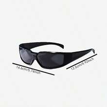 1pc Men's Glossy Wrap-Around Rectangular Fashion Glasses, Retro Thin Black Frame Travel Beach Daily UV Protection Fashion Glasses - Multicolor - View 6