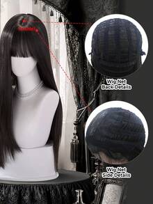 alicegarden Wig Sintetis Panjang 30 Inci, Gaya Lurus Alami, Warna Hitam Memukau, Dengan Desain Poni, Cocok Untuk Pemakaian Sehari-hari Wanita, Hadiah Wig Alami dan Tahan Lama - Hitam - View 9