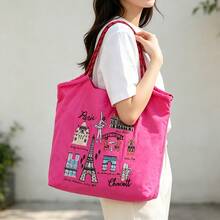 1 buah Tas Belanja Motif Menara Eiffel Bordir Terbaru, Tas Tote Bahu Lipat Kapasitas Besar untuk Pesta dan Perjalanan, Bahan Nilon - MultiWarna - View 17