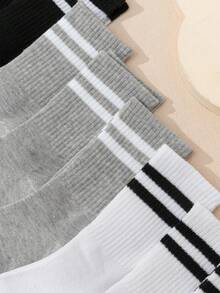 1/6/9 Pairs Men's Mid-Calf Socks, Black, Y2K Cute Sporty Fun Gift, All-Season Unisex Socks - Multicolor - View 5